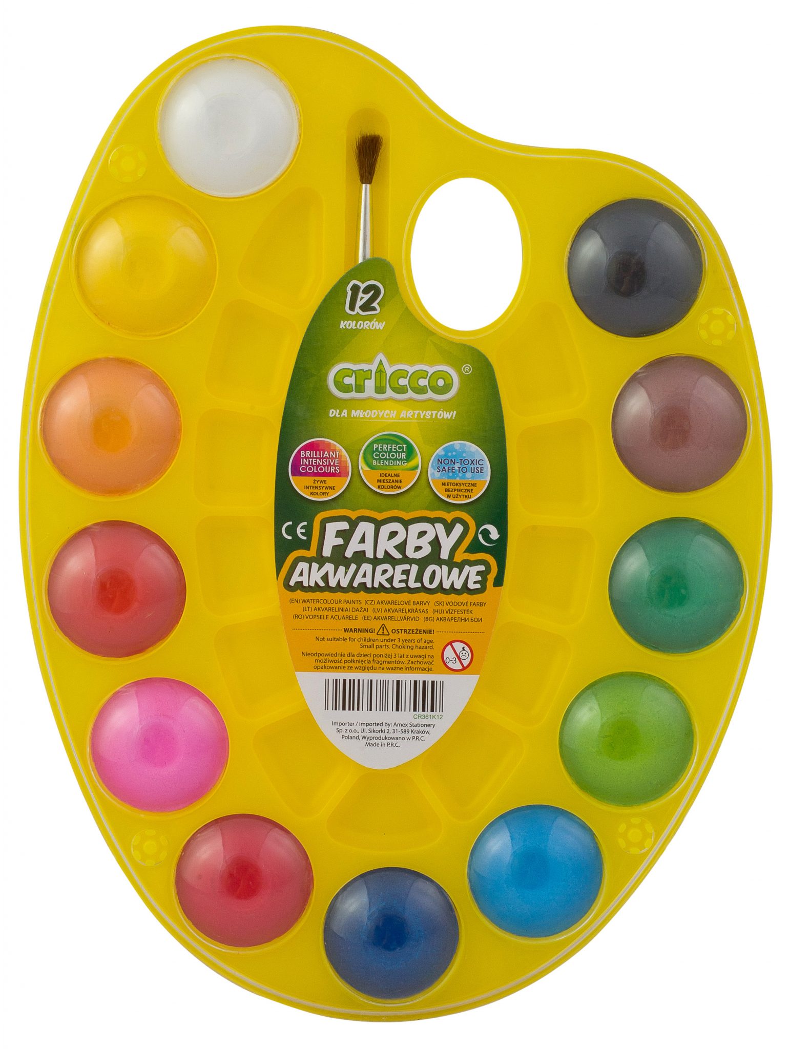 farby akwarelowe Cricco paletka malarska 12 kolorów - CR361K12