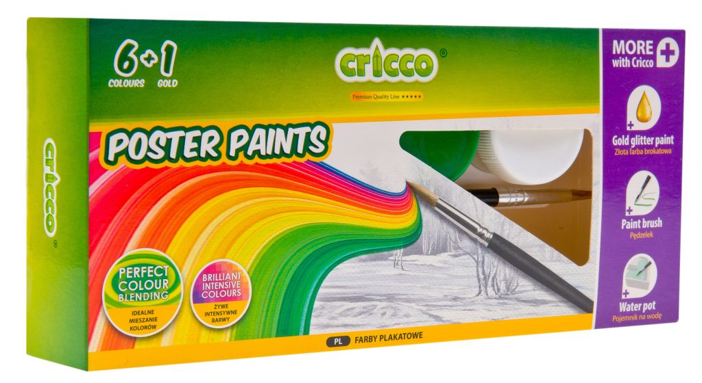 farby plakatowe Cricco 6 kolorów + złoty - CR366K7