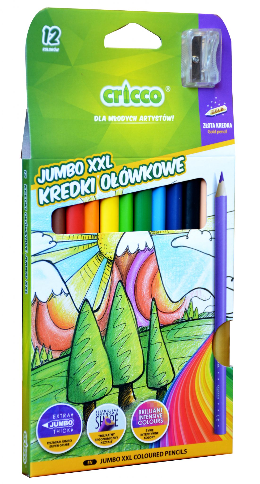 Kredki ołówkowe trójkątne Jumbo Cricco 12 kolorów